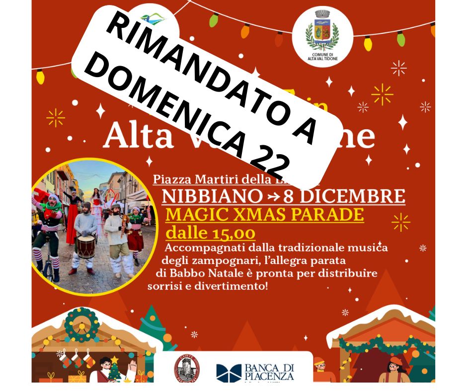 Evento di Domenica 8 dicembre 2024 in Loc. Nibbiano - RIMANDATO